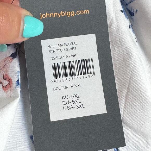 Johnny Bigg Men's Big & Tall William Floral Stretch Button Up Shirt in Pink 3XL - Picture 6 of 6